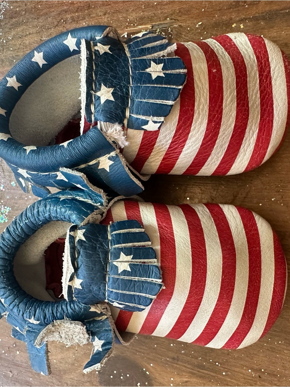 Freshly Picked Kids Moccasins - Blue & Red American Flag